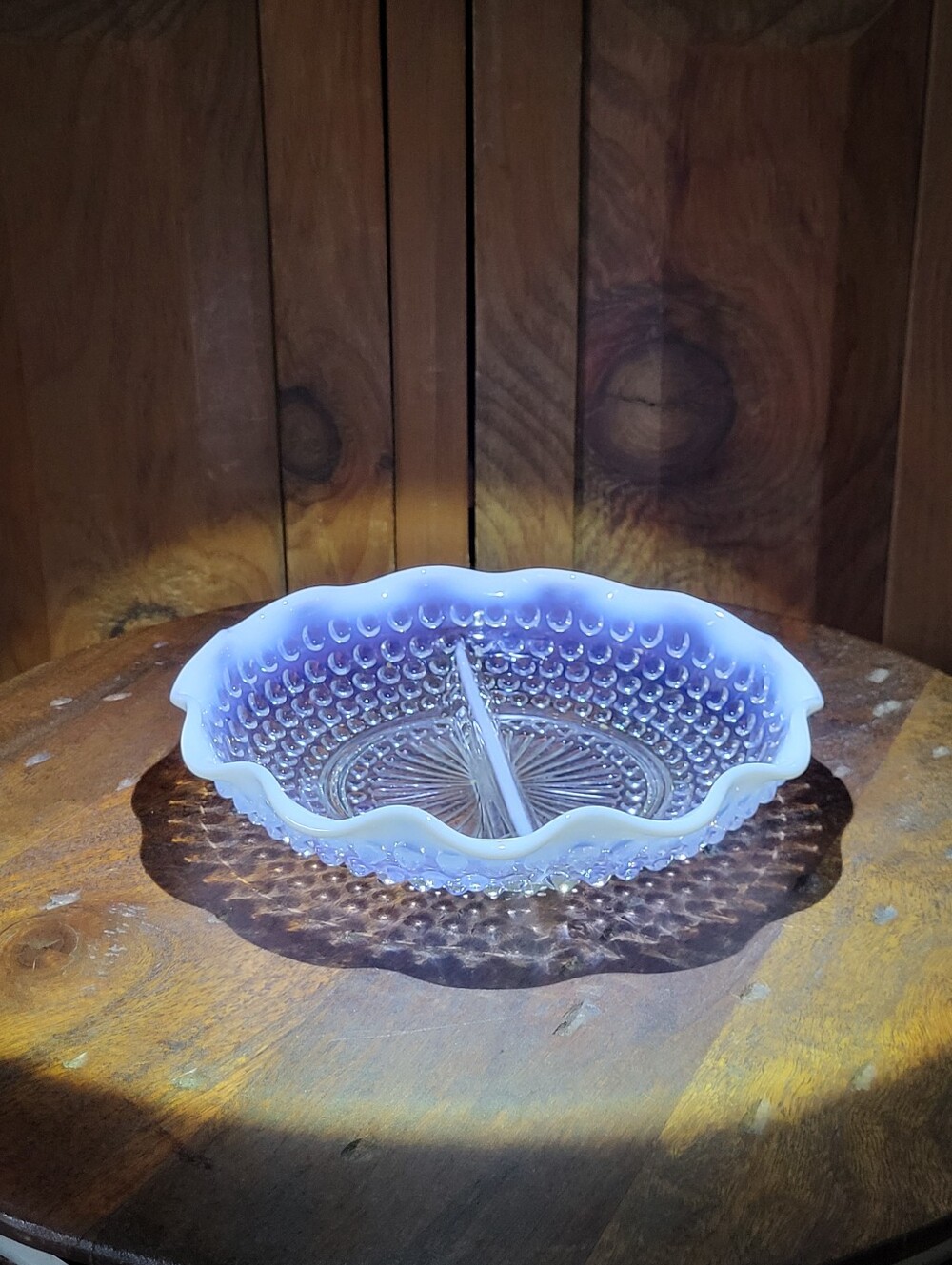 White Opalescent Hobnail Glass Bowl